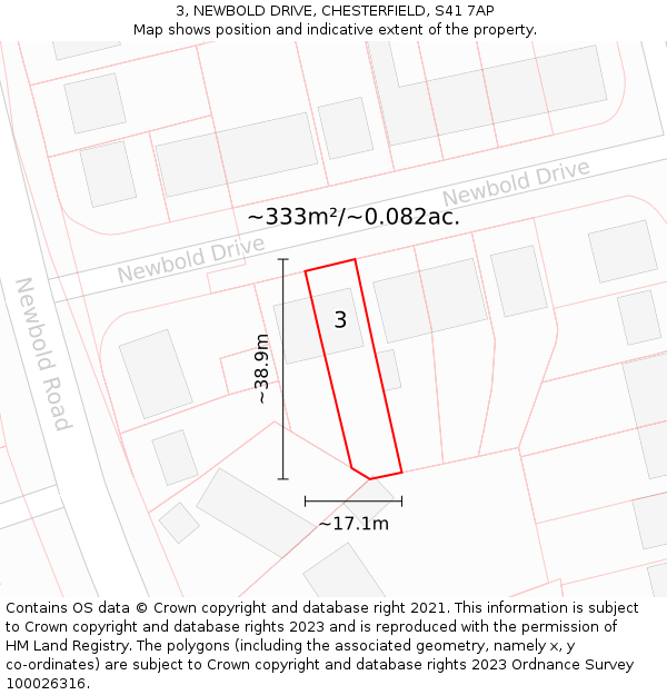 3, NEWBOLD DRIVE, CHESTERFIELD, S41 7AP: Plot and title map