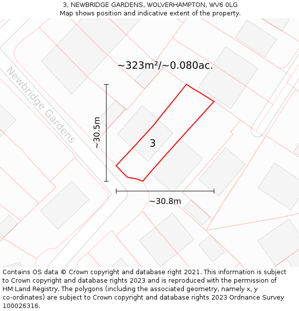 3, NEWBRIDGE GARDENS, WOLVERHAMPTON, WV6 0LG: Plot and title map