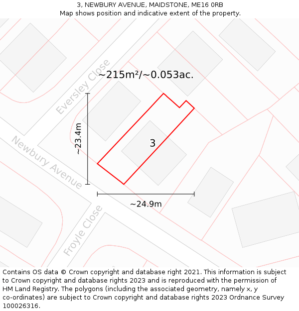 3, NEWBURY AVENUE, MAIDSTONE, ME16 0RB: Plot and title map