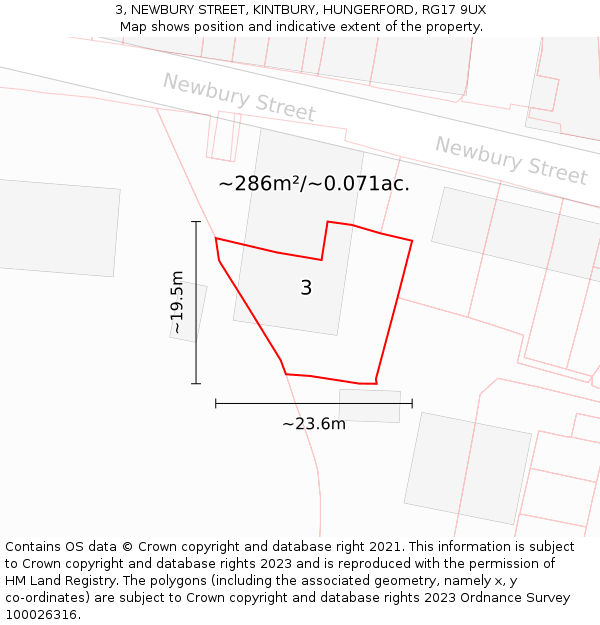 3, NEWBURY STREET, KINTBURY, HUNGERFORD, RG17 9UX: Plot and title map