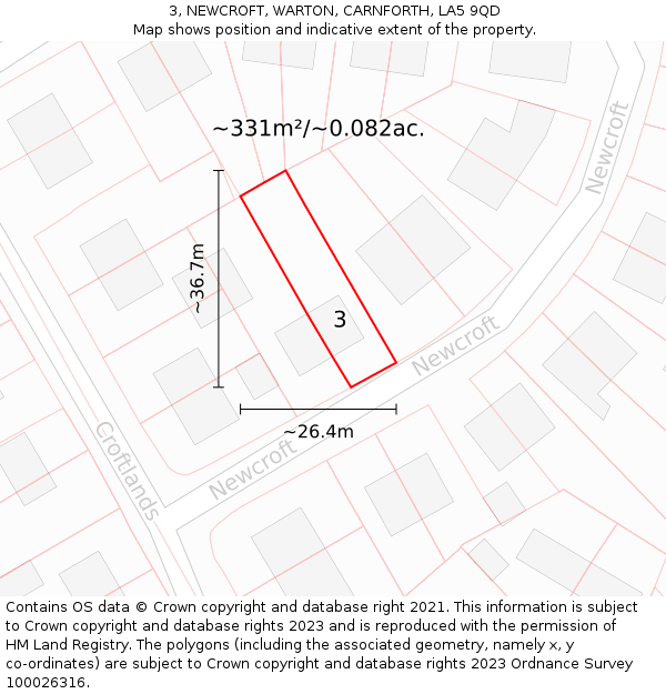 3, NEWCROFT, WARTON, CARNFORTH, LA5 9QD: Plot and title map