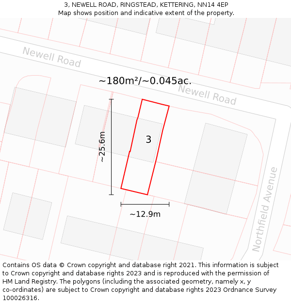 3, NEWELL ROAD, RINGSTEAD, KETTERING, NN14 4EP: Plot and title map