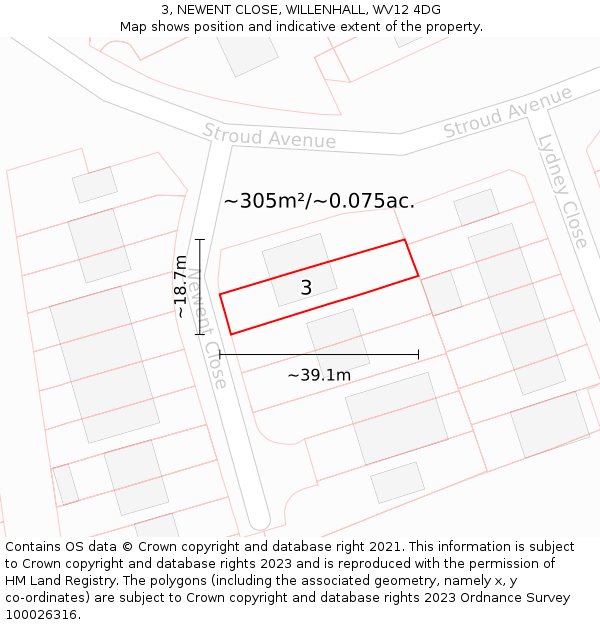 3, NEWENT CLOSE, WILLENHALL, WV12 4DG: Plot and title map