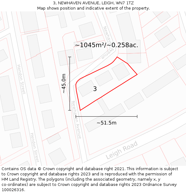 3, NEWHAVEN AVENUE, LEIGH, WN7 1TZ: Plot and title map