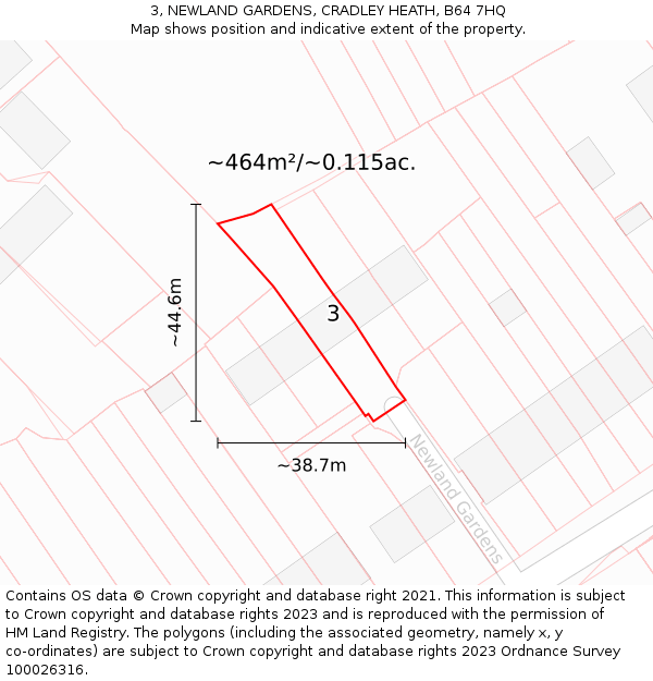 3, NEWLAND GARDENS, CRADLEY HEATH, B64 7HQ: Plot and title map