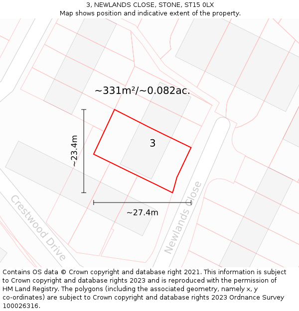 3, NEWLANDS CLOSE, STONE, ST15 0LX: Plot and title map