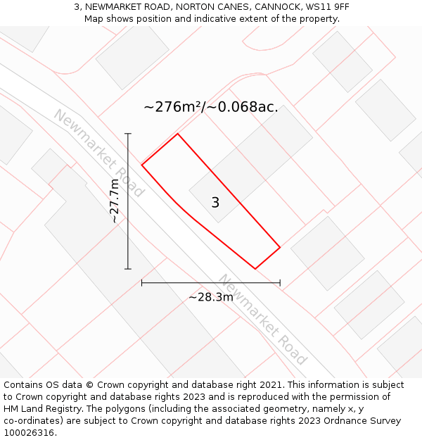3, NEWMARKET ROAD, NORTON CANES, CANNOCK, WS11 9FF: Plot and title map