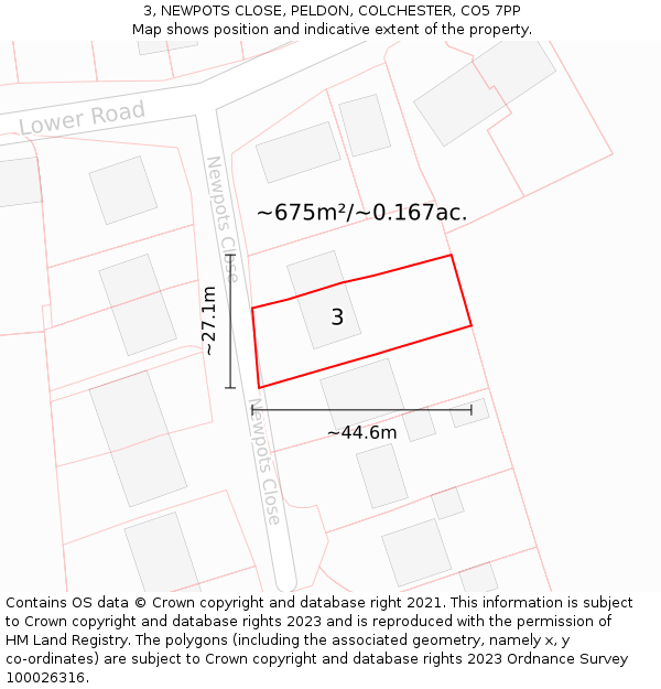 3, NEWPOTS CLOSE, PELDON, COLCHESTER, CO5 7PP: Plot and title map