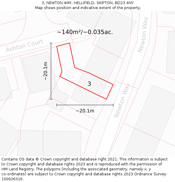 3, NEWTON WAY, HELLIFIELD, SKIPTON, BD23 4NY: Plot and title map