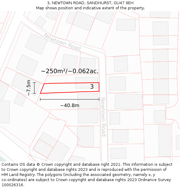 3, NEWTOWN ROAD, SANDHURST, GU47 9EH: Plot and title map
