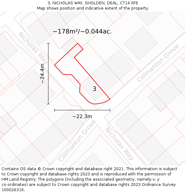 3, NICHOLAS WAY, SHOLDEN, DEAL, CT14 0FE: Plot and title map
