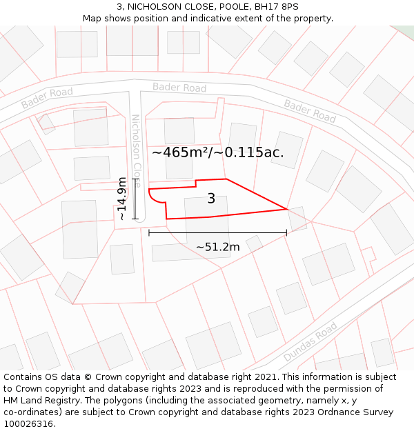 3, NICHOLSON CLOSE, POOLE, BH17 8PS: Plot and title map