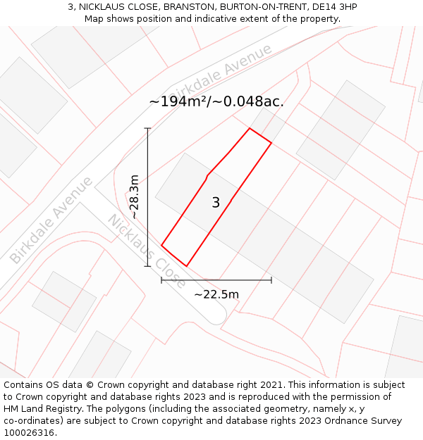 3, NICKLAUS CLOSE, BRANSTON, BURTON-ON-TRENT, DE14 3HP: Plot and title map