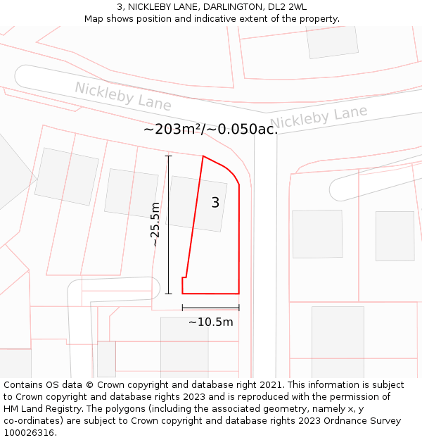 3, NICKLEBY LANE, DARLINGTON, DL2 2WL: Plot and title map