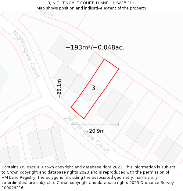 3, NIGHTINGALE COURT, LLANELLI, SA15 1HU: Plot and title map