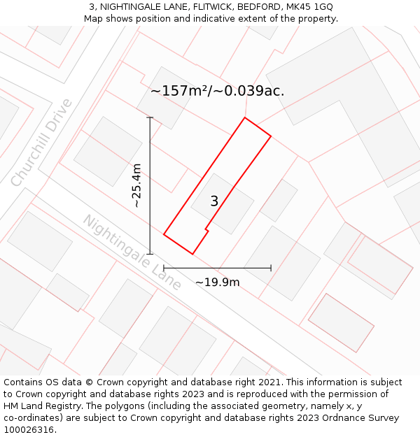 3, NIGHTINGALE LANE, FLITWICK, BEDFORD, MK45 1GQ: Plot and title map