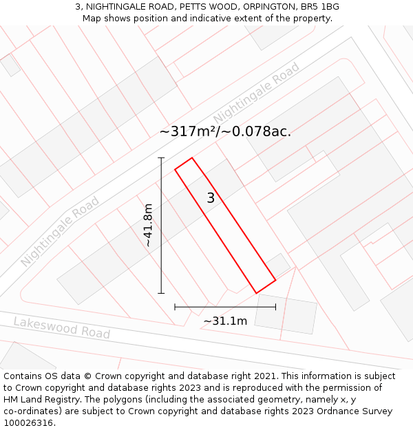 3, NIGHTINGALE ROAD, PETTS WOOD, ORPINGTON, BR5 1BG: Plot and title map