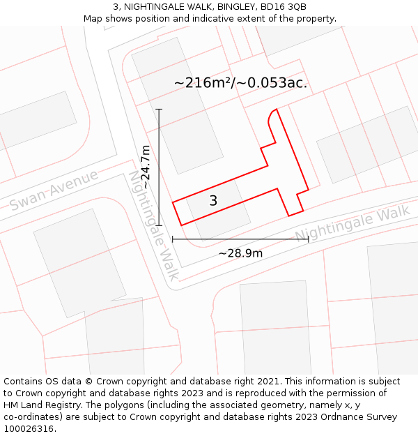3, NIGHTINGALE WALK, BINGLEY, BD16 3QB: Plot and title map