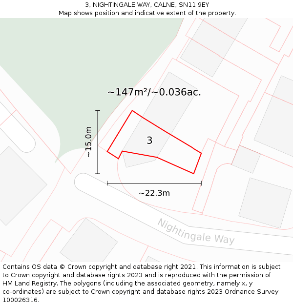 3, NIGHTINGALE WAY, CALNE, SN11 9EY: Plot and title map