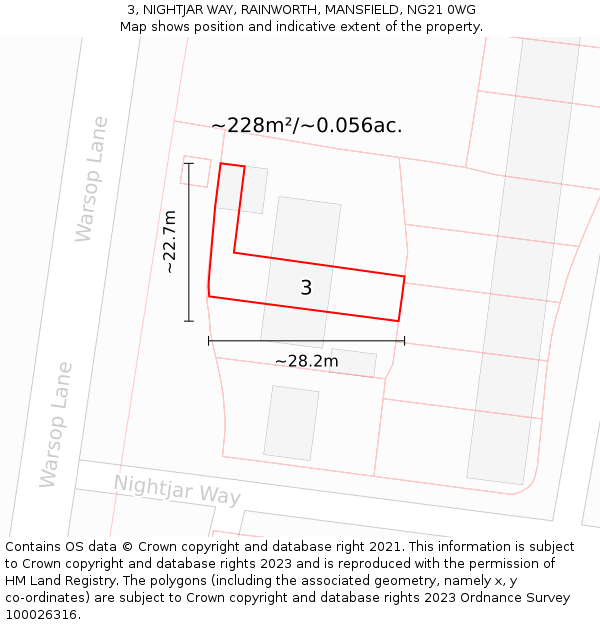3, NIGHTJAR WAY, RAINWORTH, MANSFIELD, NG21 0WG: Plot and title map