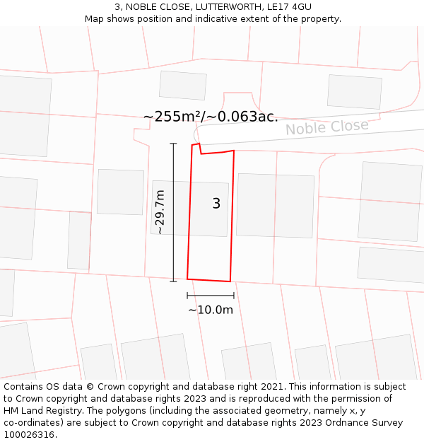 3, NOBLE CLOSE, LUTTERWORTH, LE17 4GU: Plot and title map