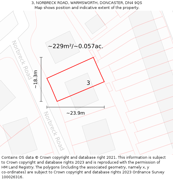 3, NORBRECK ROAD, WARMSWORTH, DONCASTER, DN4 9QS: Plot and title map