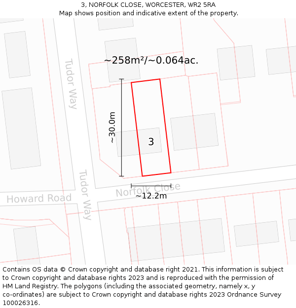3, NORFOLK CLOSE, WORCESTER, WR2 5RA: Plot and title map