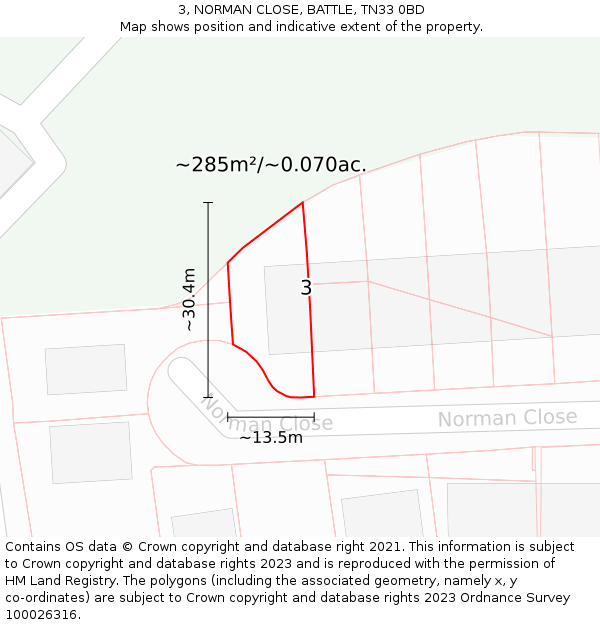 3, NORMAN CLOSE, BATTLE, TN33 0BD: Plot and title map