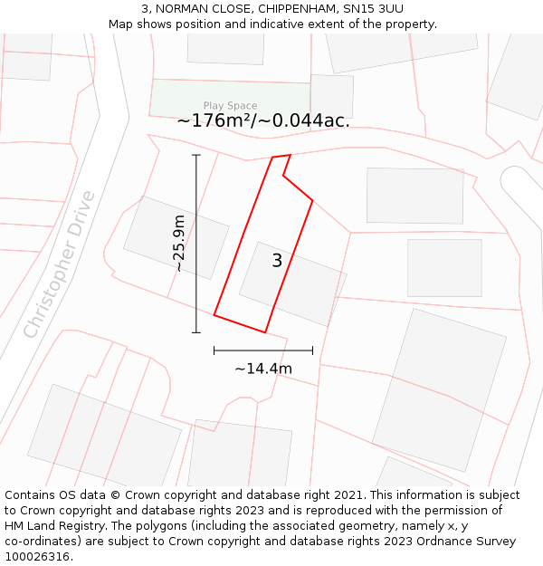 3, NORMAN CLOSE, CHIPPENHAM, SN15 3UU: Plot and title map