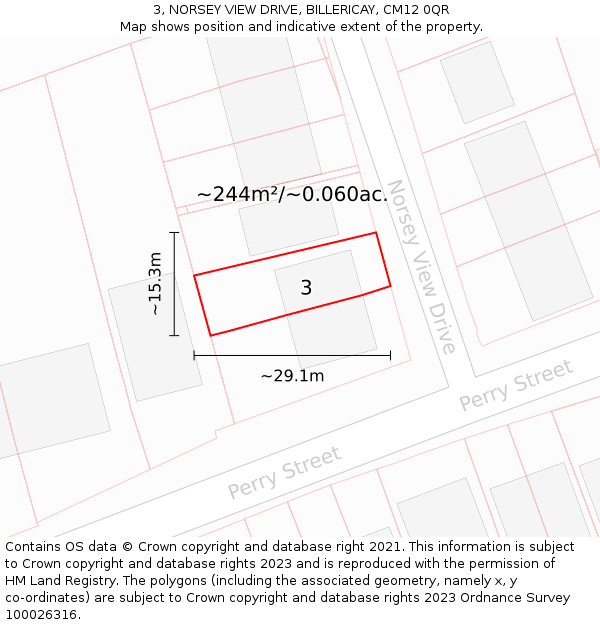 3, NORSEY VIEW DRIVE, BILLERICAY, CM12 0QR: Plot and title map