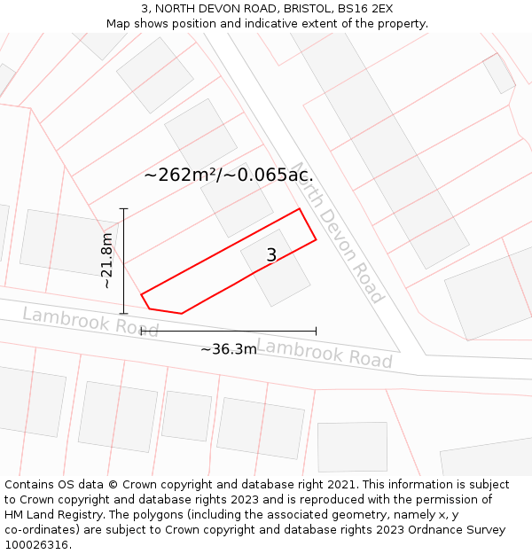3, NORTH DEVON ROAD, BRISTOL, BS16 2EX: Plot and title map