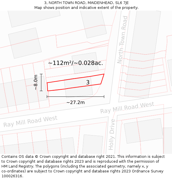3, NORTH TOWN ROAD, MAIDENHEAD, SL6 7JE: Plot and title map