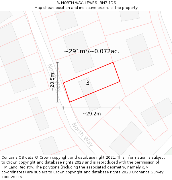 3, NORTH WAY, LEWES, BN7 1DS: Plot and title map
