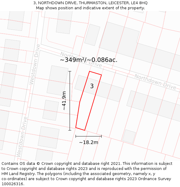 3, NORTHDOWN DRIVE, THURMASTON, LEICESTER, LE4 8HQ: Plot and title map