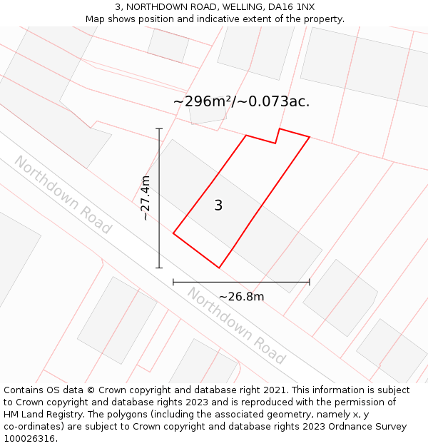 3, NORTHDOWN ROAD, WELLING, DA16 1NX: Plot and title map