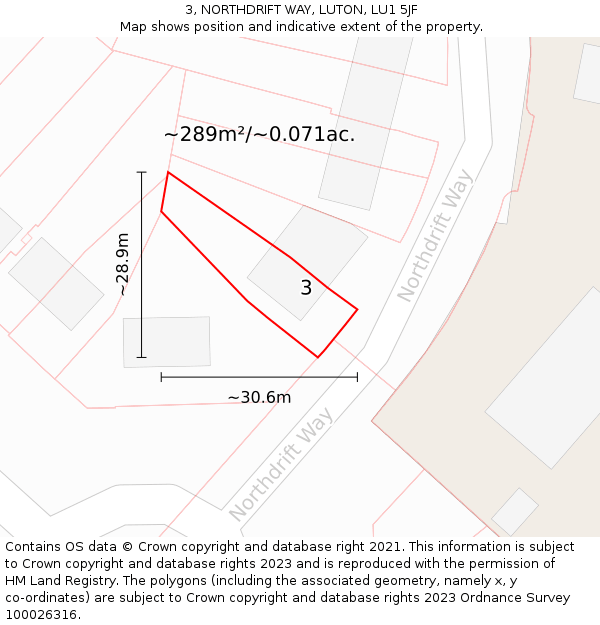 3, NORTHDRIFT WAY, LUTON, LU1 5JF: Plot and title map