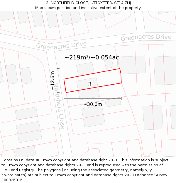 3, NORTHFIELD CLOSE, UTTOXETER, ST14 7HJ: Plot and title map