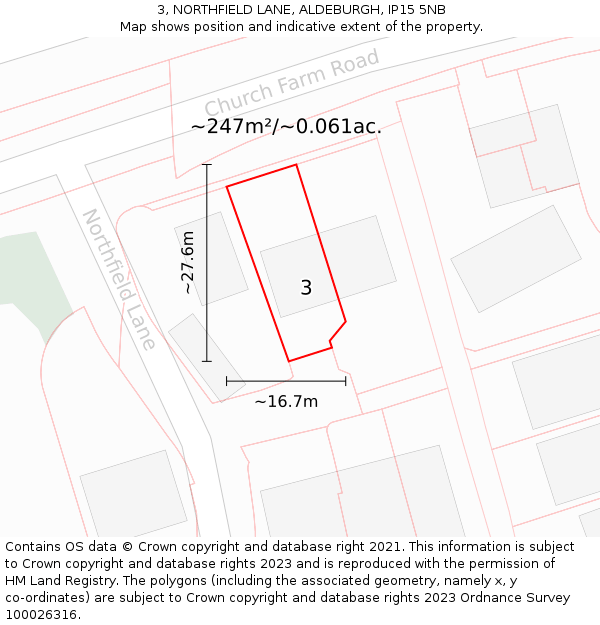 3, NORTHFIELD LANE, ALDEBURGH, IP15 5NB: Plot and title map
