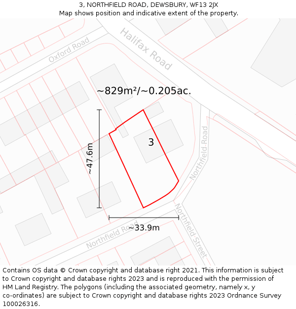 3, NORTHFIELD ROAD, DEWSBURY, WF13 2JX: Plot and title map