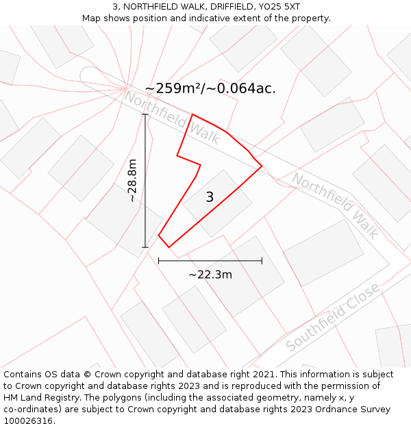 3, NORTHFIELD WALK, DRIFFIELD, YO25 5XT: Plot and title map
