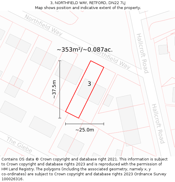 3, NORTHFIELD WAY, RETFORD, DN22 7LJ: Plot and title map