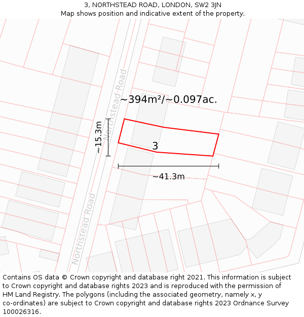 3, NORTHSTEAD ROAD, LONDON, SW2 3JN: Plot and title map