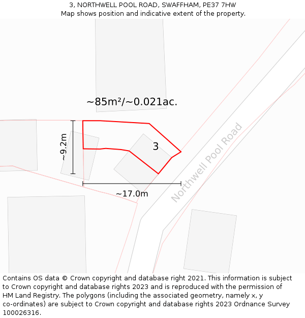 3, NORTHWELL POOL ROAD, SWAFFHAM, PE37 7HW: Plot and title map