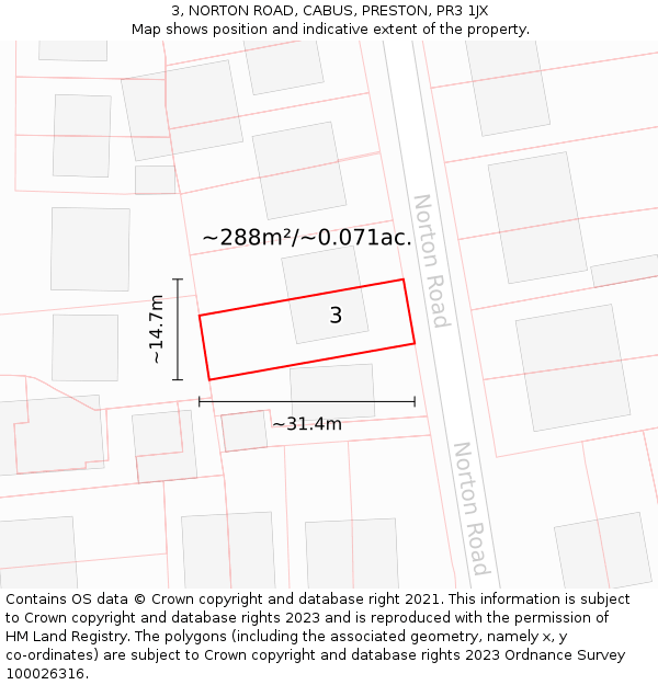 3, NORTON ROAD, CABUS, PRESTON, PR3 1JX: Plot and title map