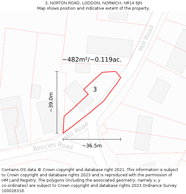 3, NORTON ROAD, LODDON, NORWICH, NR14 6JN: Plot and title map