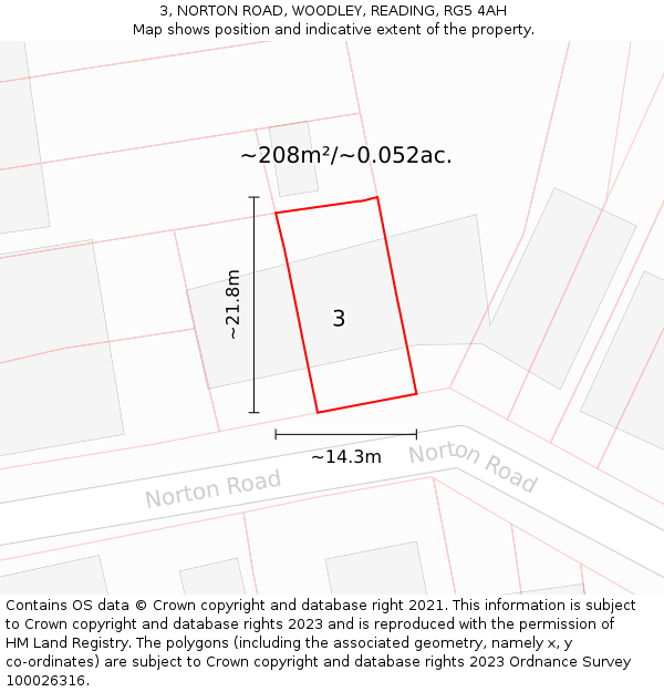 3, NORTON ROAD, WOODLEY, READING, RG5 4AH: Plot and title map