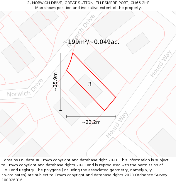 3, NORWICH DRIVE, GREAT SUTTON, ELLESMERE PORT, CH66 2HF: Plot and title map