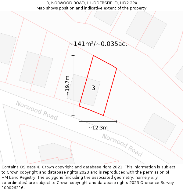 3, NORWOOD ROAD, HUDDERSFIELD, HD2 2PX: Plot and title map