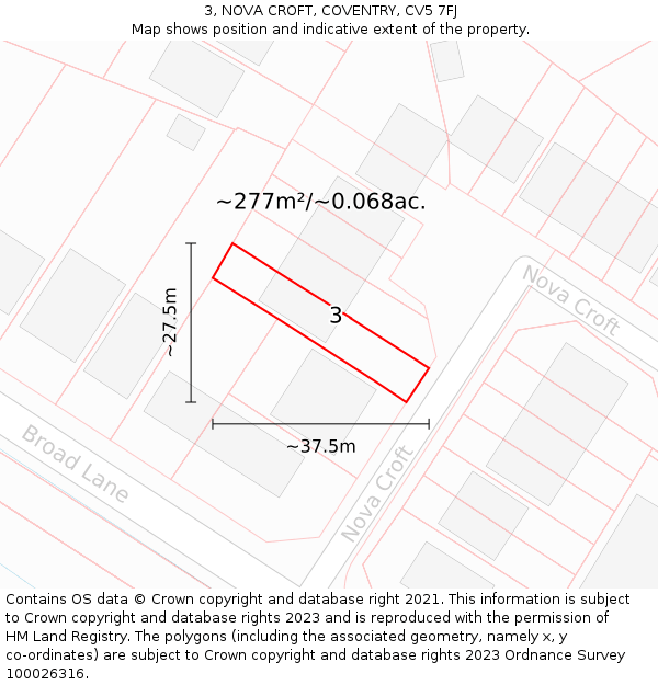3, NOVA CROFT, COVENTRY, CV5 7FJ: Plot and title map