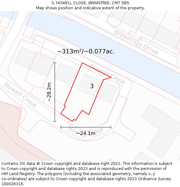 3, NOWELL CLOSE, BRAINTREE, CM7 5BS: Plot and title map